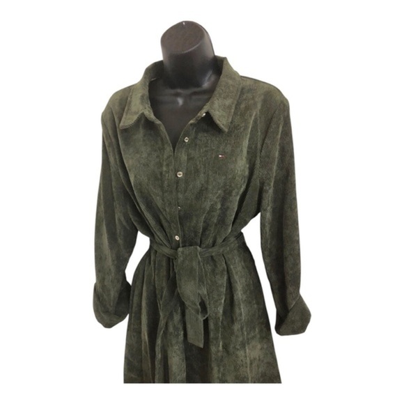Tommy Hilfiger olive green corduroy button down collared tunic shirtdress size12 - Picture 13 of 17
